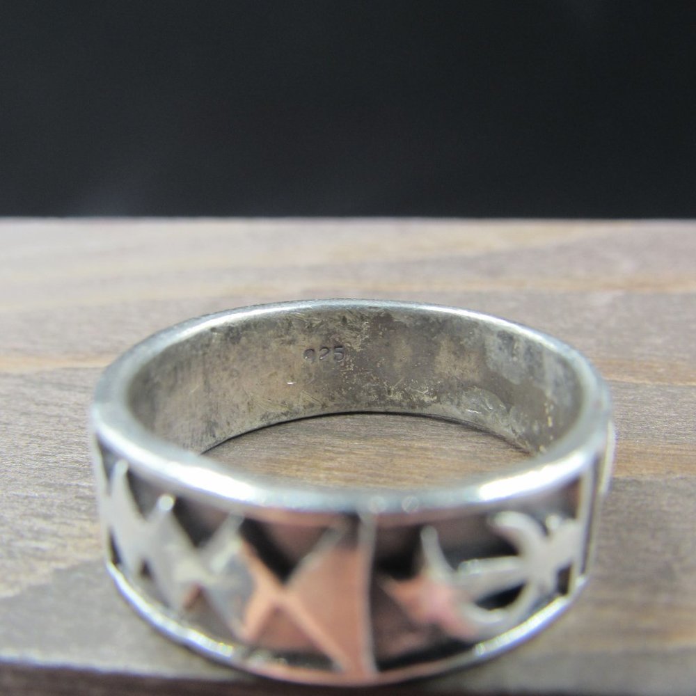Size 8.25 Sterling Silver Worn Rustic Odd Shapes Band Ring Vintage - Picture 5 of 8